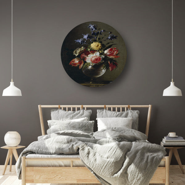 Vaas met bloemen - Juan de Arellano aluminium muurcirkel