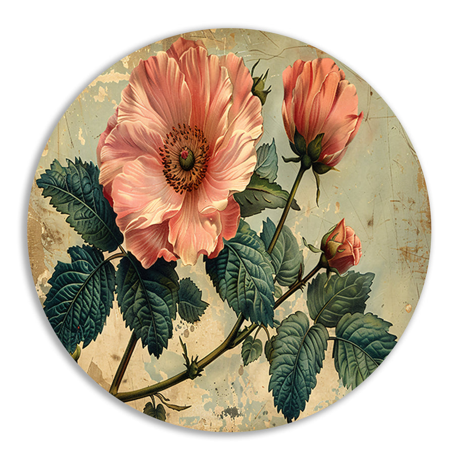 Aquarel Bloemstilleven met Roze Roos aluminium muurcirkel