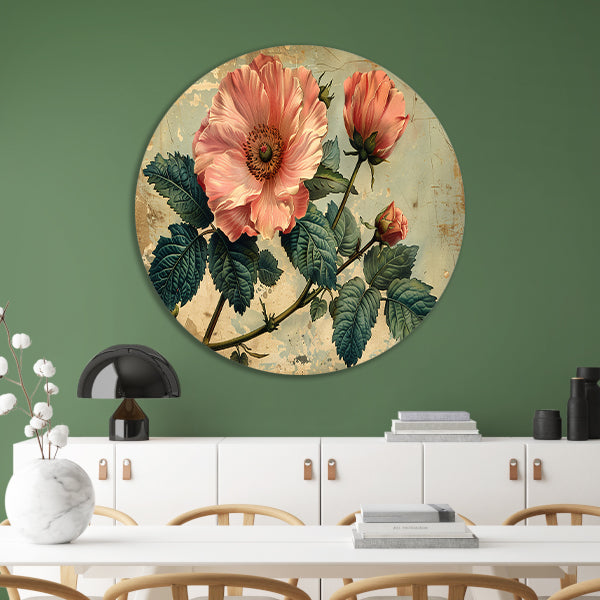 Aquarel Bloemstilleven met Roze Roos forex muurcirkel