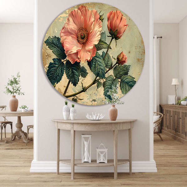 Aquarel Bloemstilleven met Roze Roos forex muurcirkel