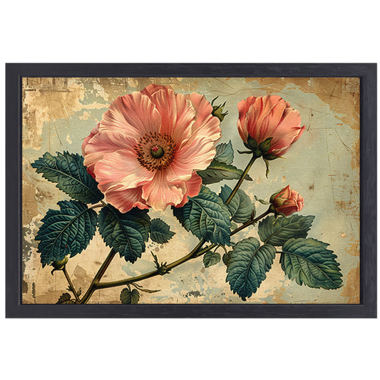 Aquarel Bloemstilleven met Roze Roos canvas met baklijst