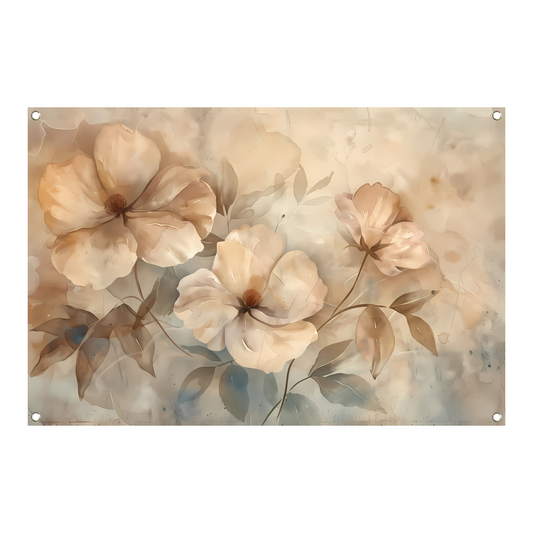 Sepia bloemenkunst met elegante natuurlijke vormen tuinposter