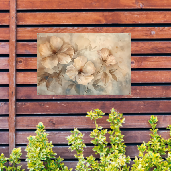 Sepia bloemenkunst met elegante natuurlijke vormen tuinposter