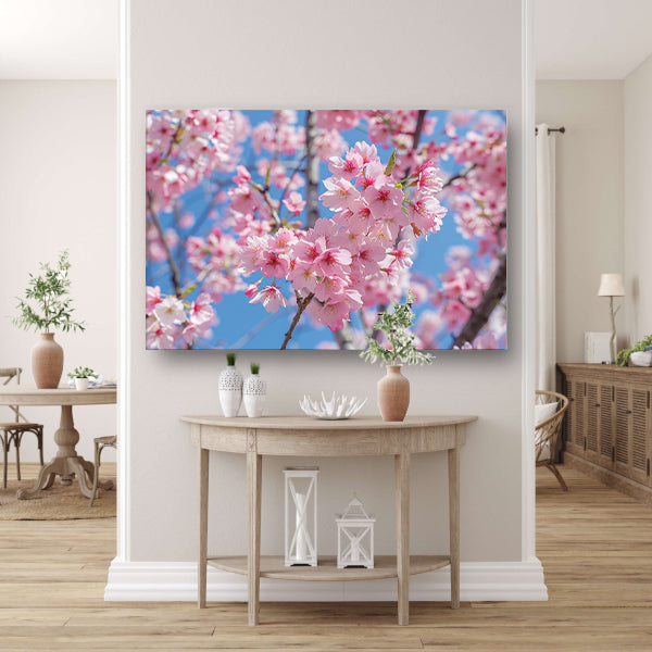 Roze bloesem op een zonnige dag poster