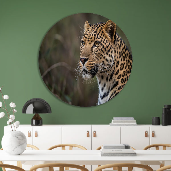 Prachtige close-up van een wilde luipaard aluminium muurcirkel