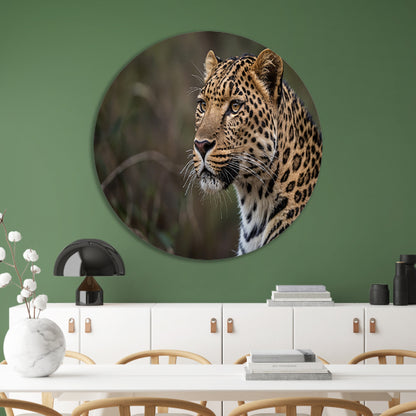 Prachtige close-up van een wilde luipaard aluminium muurcirkel