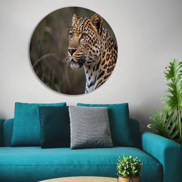 Prachtige close-up van een wilde luipaard aluminium muurcirkel