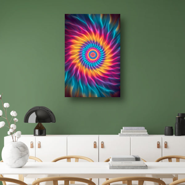 Abstract Psychedelische Bloem in Wervelende Kleuren canvas met baklijst