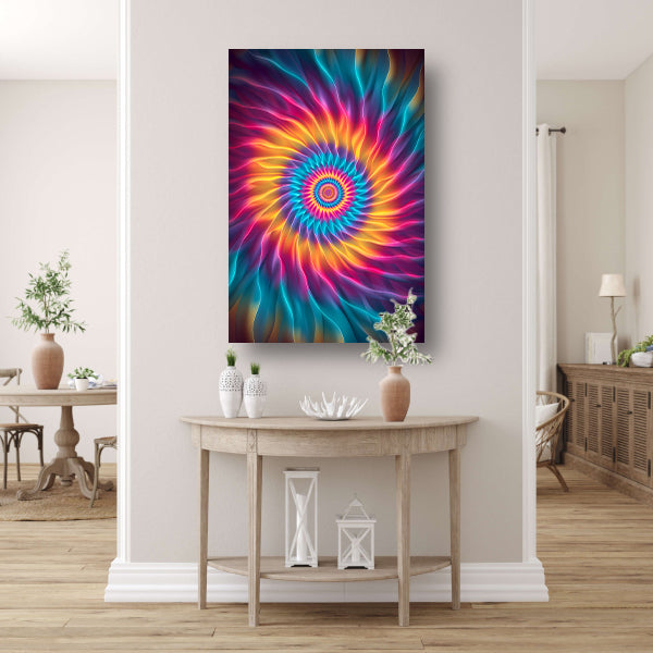 Abstract Psychedelische Bloem in Wervelende Kleuren canvas met baklijst