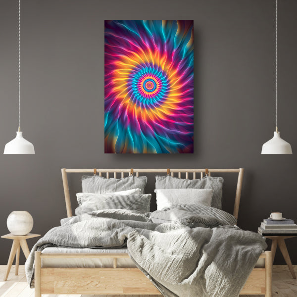 Abstract Psychedelische Bloem in Wervelende Kleuren canvas met baklijst