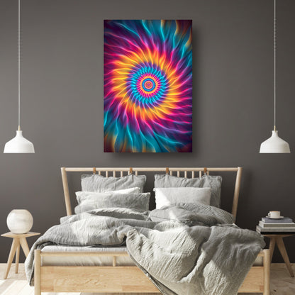 Abstract Psychedelische Bloem in Wervelende Kleuren canvas met baklijst