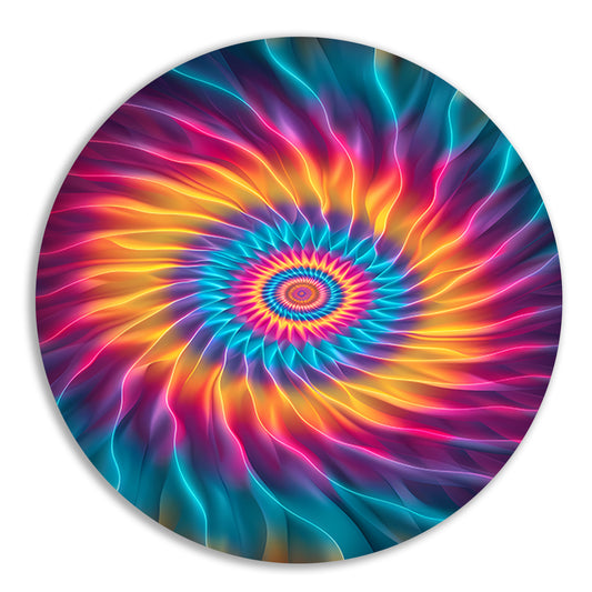Abstract Psychedelische Bloem in Wervelende Kleuren aluminium muurcirkel