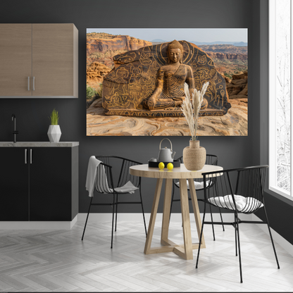 Boeddha met Antieke Petrogliefen op Steen acrylglas