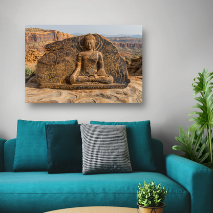 Boeddha met Antieke Petrogliefen op Steen acrylglas