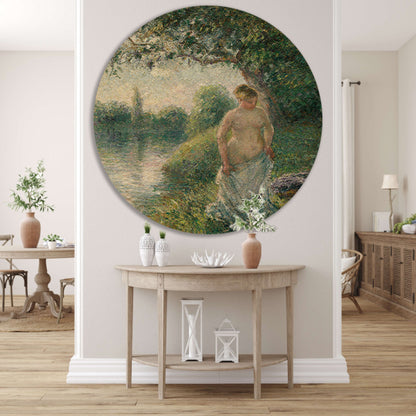 De bader - Camille Pissarro aluminium muurcirkel