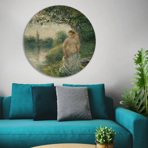 De bader - Camille Pissarro aluminium muurcirkel