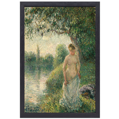De bader - Camille Pissarro canvas met baklijst