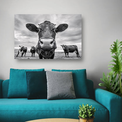 Close-up van nieuwsgierige koeien in weide   canvas