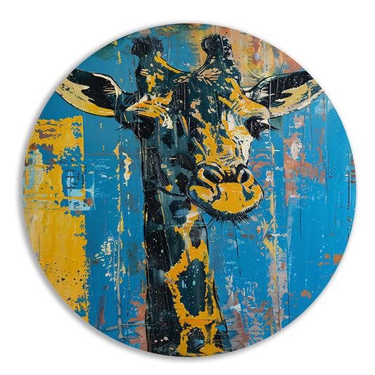 Abstracte schilderij van kleurrijke giraffe aluminium muurcirkel