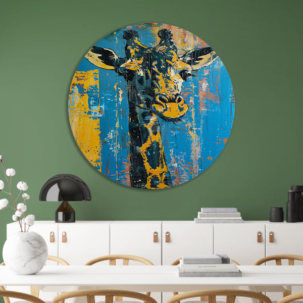 Abstracte schilderij van kleurrijke giraffe aluminium muurcirkel