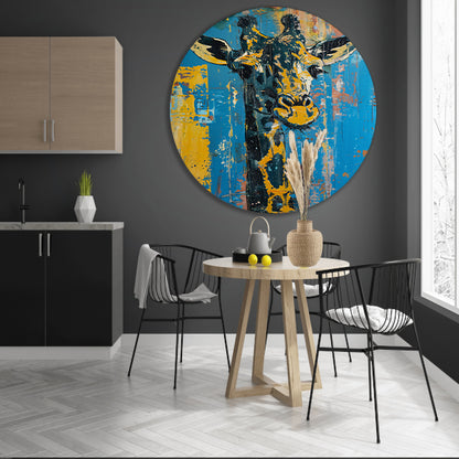 Abstracte schilderij van kleurrijke giraffe aluminium muurcirkel