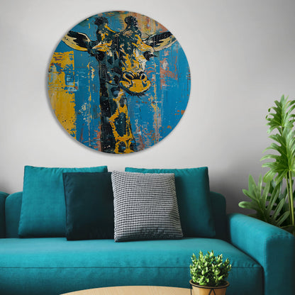 Abstracte schilderij van kleurrijke giraffe aluminium muurcirkel