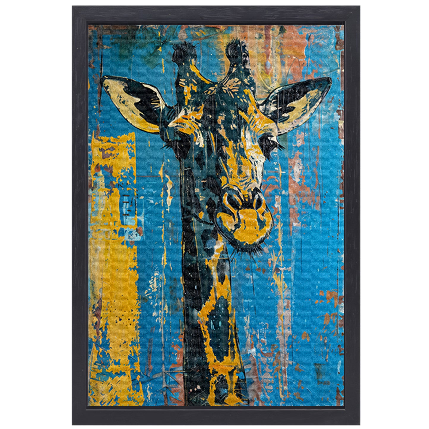 Abstracte schilderij van kleurrijke giraffe canvas met baklijst