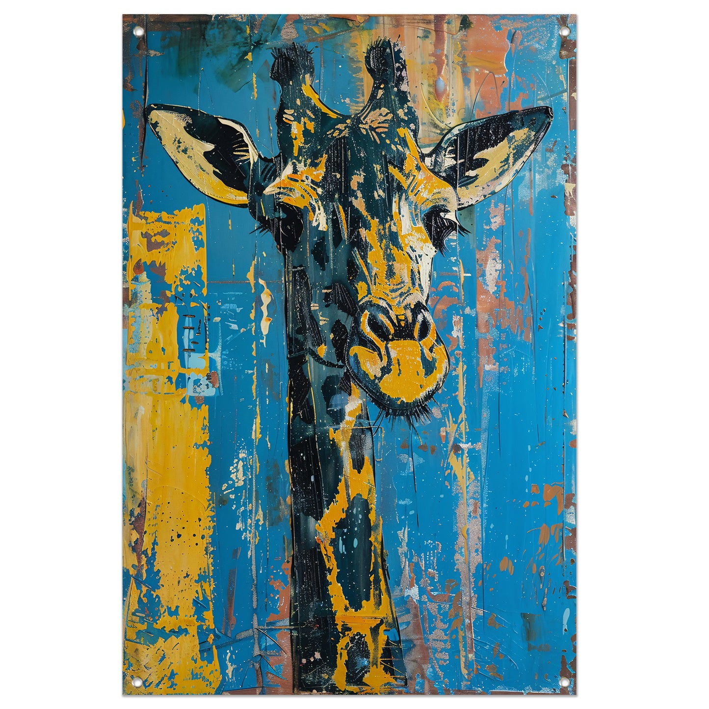 Abstracte schilderij van kleurrijke giraffe tuinposter