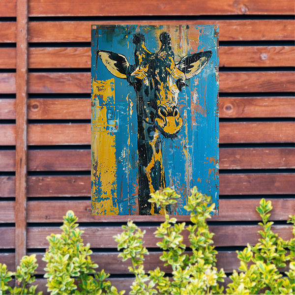 Abstracte schilderij van kleurrijke giraffe tuinposter