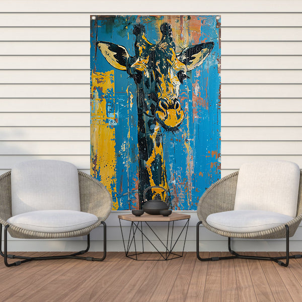 Abstracte schilderij van kleurrijke giraffe tuinposter