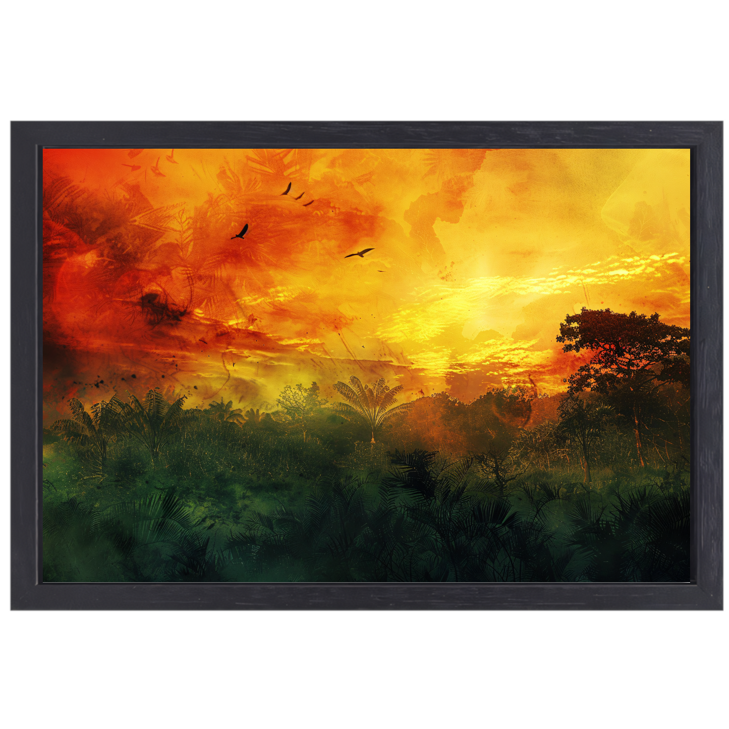 Junglezon in impressionistische stijl canvas met baklijst