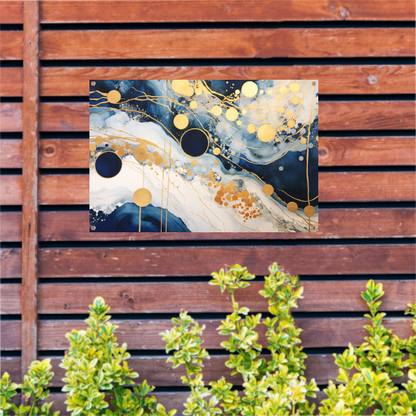 Blauwe diepten met gouden accenten tuinposter