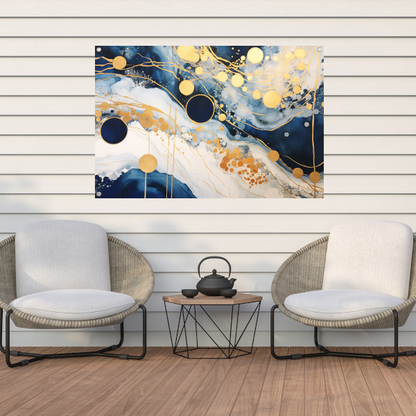 Blauwe diepten met gouden accenten tuinposter