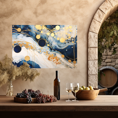 Blauwe diepten met gouden accenten tuinposter