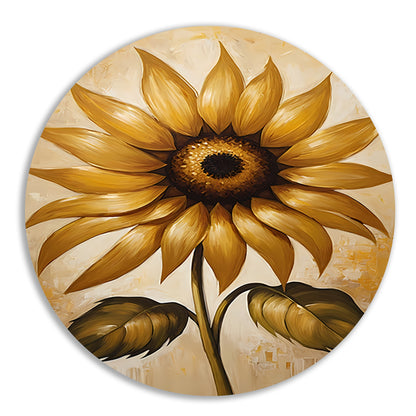 Elegante gouden zonnebloem tegen beige achtergrond aluminium muurcirkel