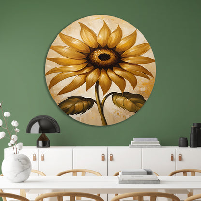 Elegante gouden zonnebloem tegen beige achtergrond aluminium muurcirkel
