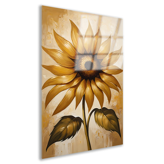 Elegante gouden zonnebloem tegen beige achtergrond acrylglas