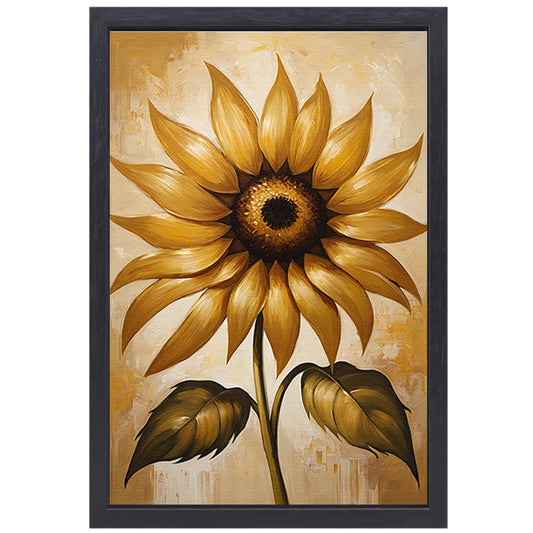 Elegante gouden zonnebloem tegen beige achtergrond canvas met baklijst