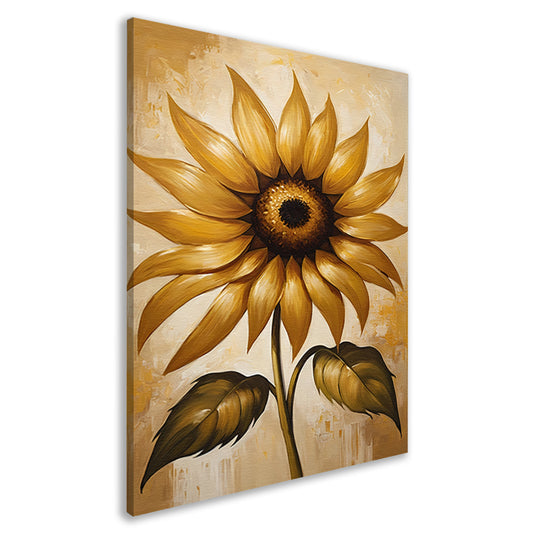 Elegante gouden zonnebloem tegen beige achtergrond canvas