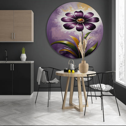 Paarse Bloem Impressie op Moderne Achtergrond aluminium muurcirkel