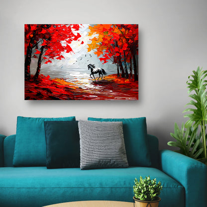 Galopperend paard in kleurrijk herfstbos acrylglas