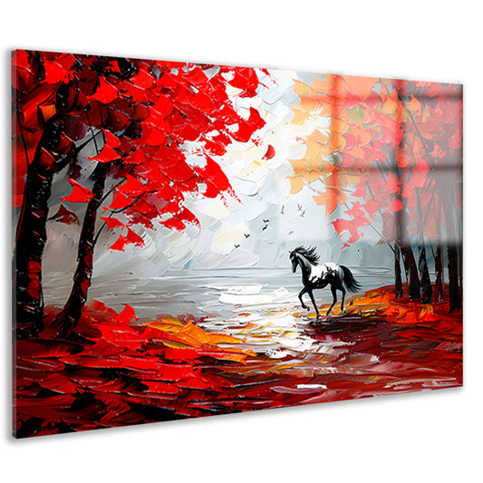 Galopperend paard in kleurrijk herfstbos acrylglas