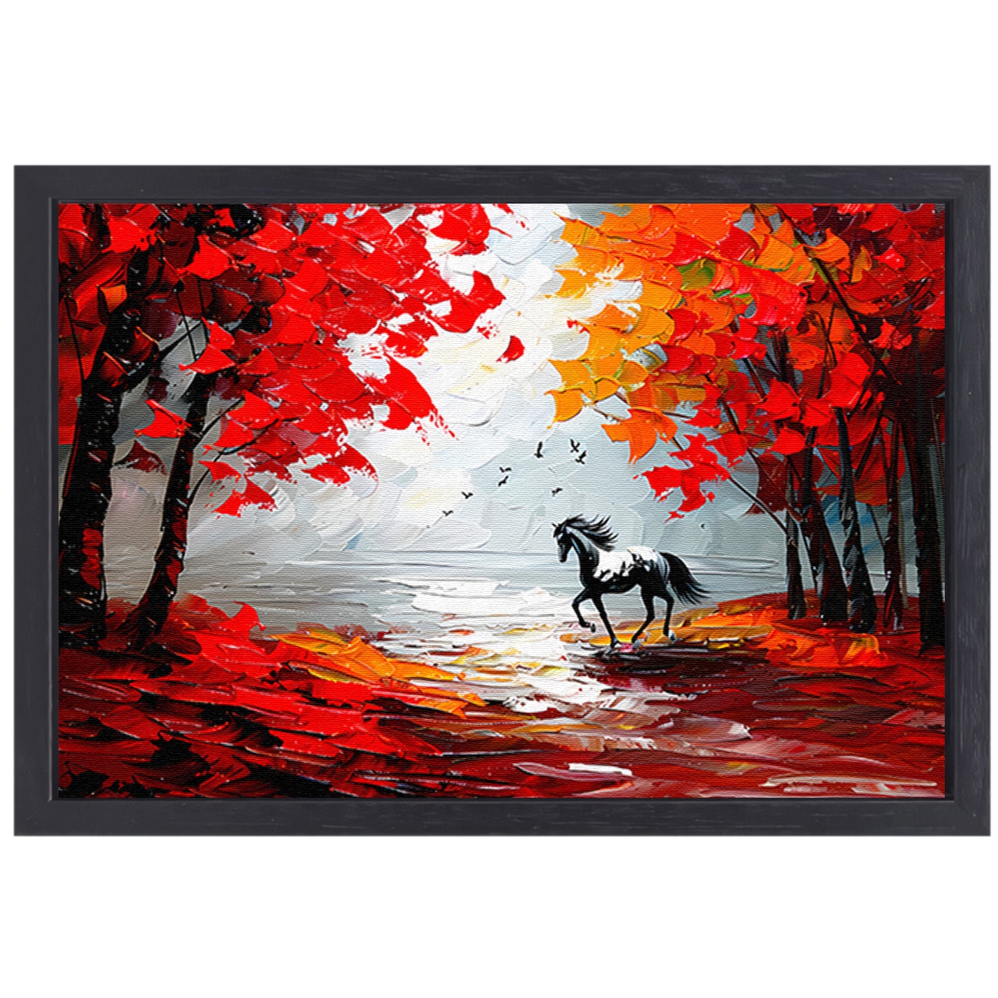 Galopperend paard in kleurrijk herfstbos canvas met baklijst