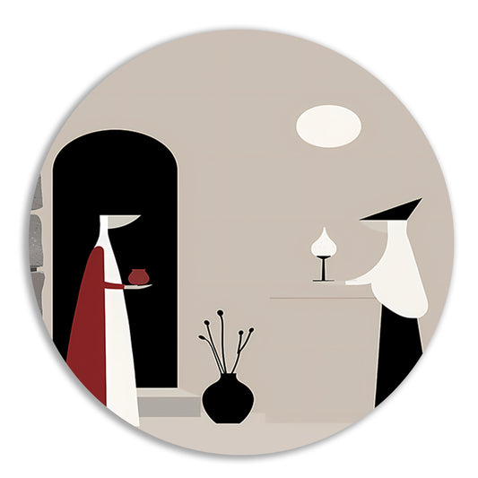 Twee Vrouwen in Minimalistisch Stijl aluminium muurcirkel