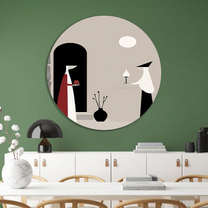 Twee Vrouwen in Minimalistisch Stijl aluminium muurcirkel