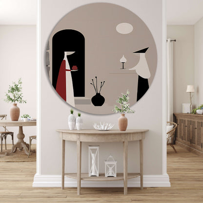 Twee Vrouwen in Minimalistisch Stijl aluminium muurcirkel