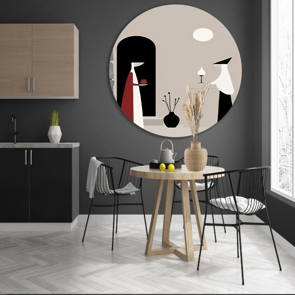 Twee Vrouwen in Minimalistisch Stijl aluminium muurcirkel