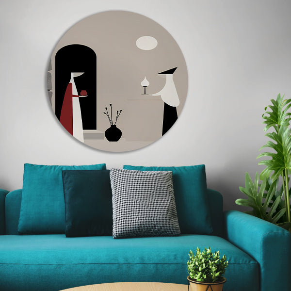 Twee Vrouwen in Minimalistisch Stijl aluminium muurcirkel