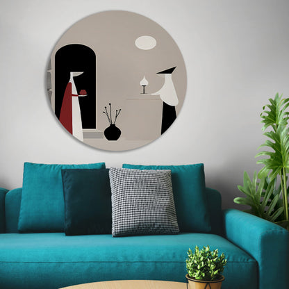 Twee Vrouwen in Minimalistisch Stijl aluminium muurcirkel