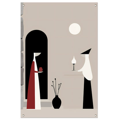 Twee Vrouwen in Minimalistisch Stijl tuinposter